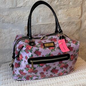 Betsey Johnson-Pink Floral Travel Bag with Black Accents